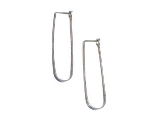 Htf Ed Levin Flat Long Hoop Earrings,  Modernist Sterling Silver