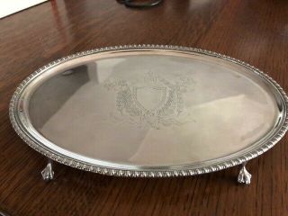 Antique Barker Ellis Silver Plate Footed Butler/calling Card Tray