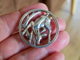 Vintage Jewellery Danish Sterling Silver Georg Jensen Style Fawn Deer Brooch Pin
