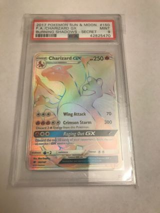 STRONG 9 Pokemon Burning Shadows Secret Rare Charizard GX 150/147 PSA 9 2