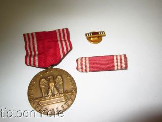 Us Early Wwii Us Army Aaf Good Conduct Numbered Ribbon Medal No 9354 W/ Bar Pin