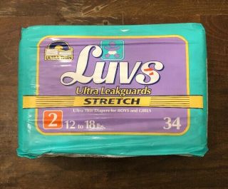 (1) Vintage Luvs Ultra Leakguards Stretch Diapers For Girls & Boys Size 2,  34ct