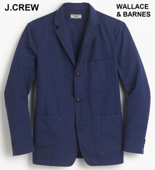J.  Crew Wallace & Barnes 38r Cotton Chore Blazer Cobalt Vtg Navy Blue Jacket 38 R