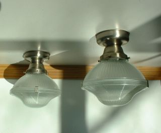 1 Holophane Semi Flush Mount Kitchen Industrial Ceiling Light Brass Fitter Vtg