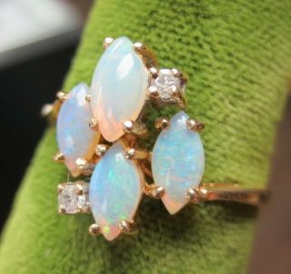 Ladies Vintage 14k Gold Opal & Diamond Ring
