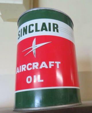 Vintage Sinclair Aircraft Motor Oil Quart Can Gas Station Aviation WOW 5