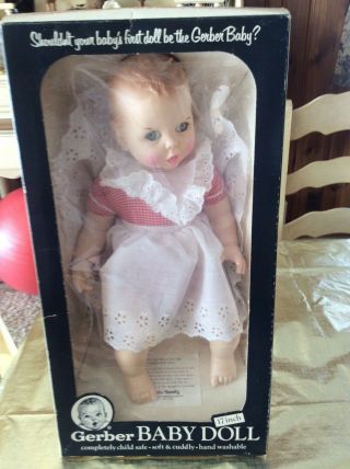 Vintage Gerber Baby 17 Inch Doll 1979 Red White Gingham 50th Anniv Moving Eyes