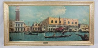 Framed Venice Scene Signed Print By Cipriani On Hardboard Mid - Century Vintage
