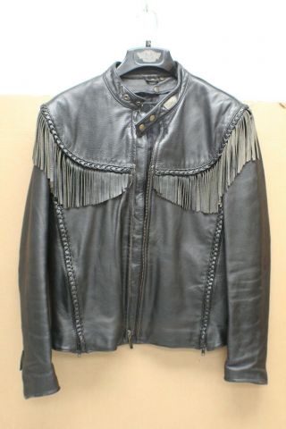 Vtg Harley Davidson Willie G Leather Jacket Fringe Embossed Women 