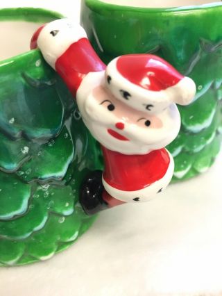 Vintage HOLT HOWARD Christmas Mug Cup Santa Claus Handle Tree Rare Set of 2 3