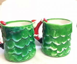 Vintage HOLT HOWARD Christmas Mug Cup Santa Claus Handle Tree Rare Set of 2 6