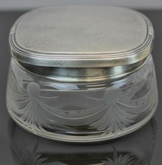 Vintage R Blackinton & Co Sterling Silver Powder Jar Crystal Etched Gold Wash