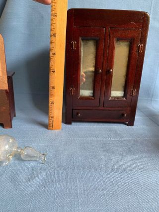 Vintage Antique Wood Dollhouse Furniture Rope Bed Armoire Dresser w Mirror Lamp 5