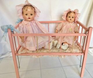 Vtg 1950s Pink Wooden Baby Doll Crib Bed Tiny Tears Betsy Wetsy Dy Dee Drop Side