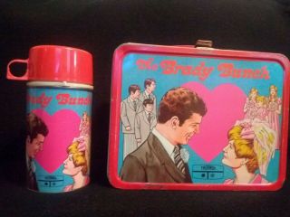 Vintage 1970 The Brady Bunch Metal Lunchbox With Thermos Lunch Box