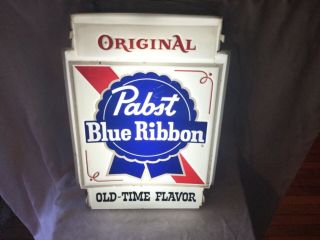 Vintage Pabst Blue Ribbon Old Time Flavor Lighted Beer Sign