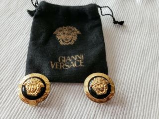 Gianni Versace Italy Vintage Authentic Yellow Gold Plated Medusa Clip Earrings