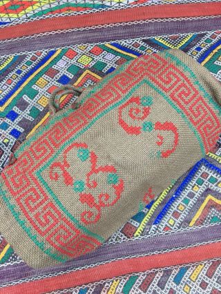 Antique Civils War Era Needlpoint Carpet Bag Old Linen Embroidered Bag Luggage