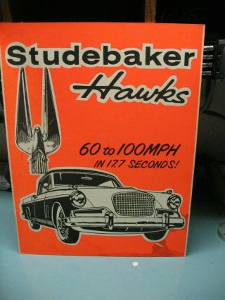 Studebaker Hawks Showroom Marque Sign 18  X 14  Vintage