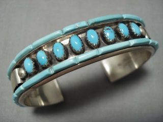 Vintage Navajo Domed Turquoise Sterling Silver Native American Bracelet
