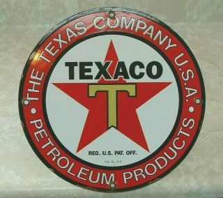 Old Vintage Porcelain Texaco Service Station Gas Oil Sign Dated 10 - 6 - 33