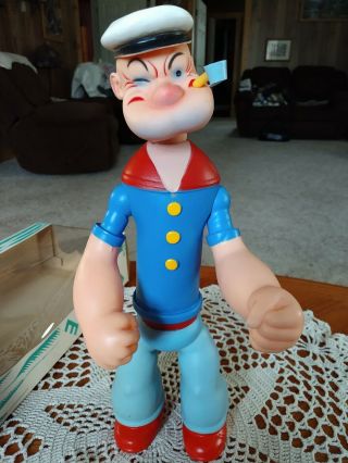 Cameo K.  F.  S.  Vintage Rubber Popeye Doll 13 " With Pipe.  Mid - Century