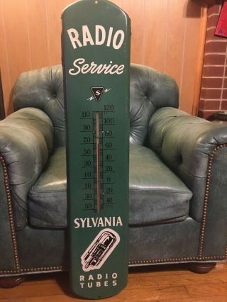Rare Large 39 " Sylvania Radio Tube Advertising Sign Thermometer 1940s