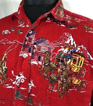 Vtg Polo Ralph Lauren Button Pullover All Over Print Cowboy Jacket Country Large