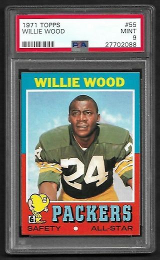1971 Topps 55 Willie Wood (hof) Psa 9,  Packers,  Rare,  Pop 8,  None Higher