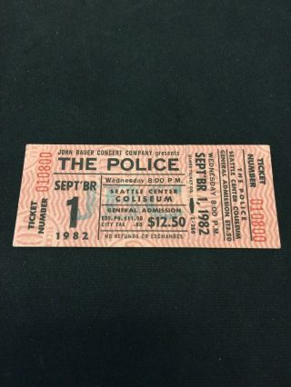The Police 1982 Seattle Center Coliseum Concert Ticket Vtg Y408
