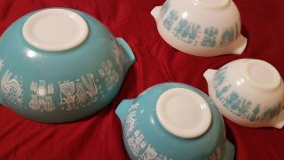 Vintage Pyrex Amish Butterprint Blue Nesting Cinderella 4 Pc Mixing Bowl Set 443