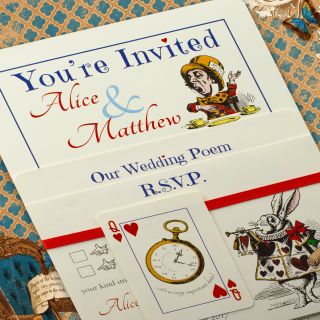 Personalised Vintage Alice In Wonderland Wedding Invitations Inc Envelopes Ivory