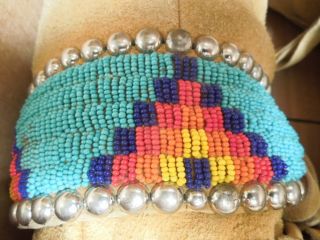 VERY EXCEPTIONAL VINTAGE SAN CARLOS APACHE BEADED & STUDDED SUNRISE MOCCASINS 5