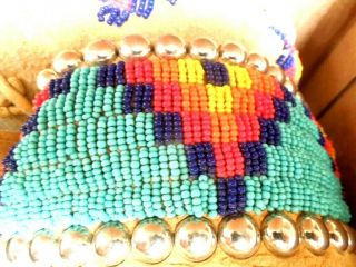 VERY EXCEPTIONAL VINTAGE SAN CARLOS APACHE BEADED & STUDDED SUNRISE MOCCASINS 6