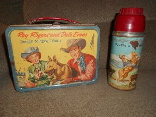 Vintage Roy Rogers And Dale Evans Metal Lunch Box With Thermos - 1957