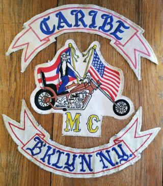 Vtg Caribe Motorcycle Club Mc Jacket Back Patch 70s Brooklyn Ny Puerto Rico