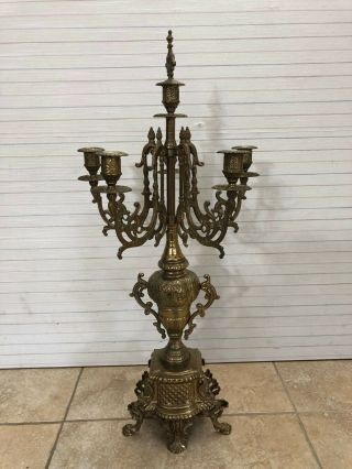 Ornate Vintage French Rococo Style Brass Candelabra,  Made In Italy,  27 " Tall