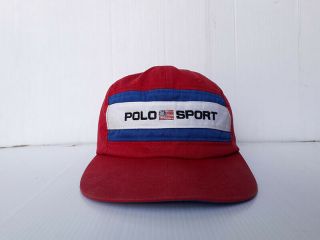 Vtg.  Polo Sport By Ralph Lauren Red - Blue - White Cap Hat 3 Colors Flag Adjustable