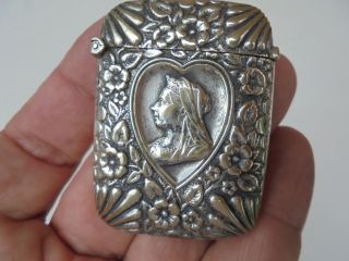 Old Antique Silverplate Queen Victoria In Heart Match Safe Vesta