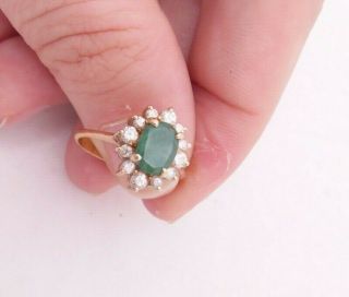 Fine 9ct/9k Gold Diamond & Emerald Cluster Ring,  375