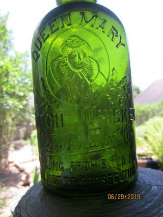 Fleischmann Co.  " Queen Mary Scotch Whiskey " Antique Whiskey Bottle (green) 1890