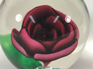 Red Rose Rare Vintage Joe St.  Clair Rose Glass Paperweight Flower