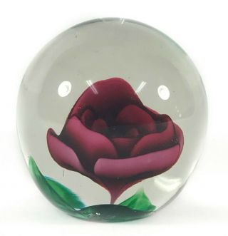 Red Rose Rare Vintage Joe St.  Clair Rose Glass Paperweight Flower 2