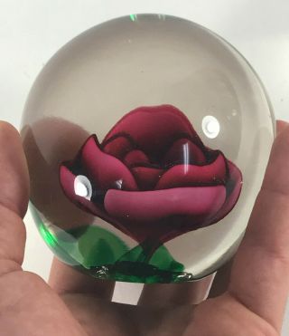 Red Rose Rare Vintage Joe St.  Clair Rose Glass Paperweight Flower 4