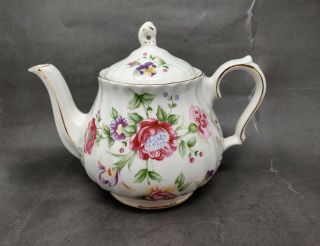 Rare Vintage Sadler Floral Teapot Roses & Gold Trim Hand - Painted Made In England