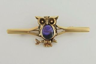 Rare Blue John 9ct Gold Owl Brooch.  Quality.  Hallmarked Sheffield 1990.  Nice1