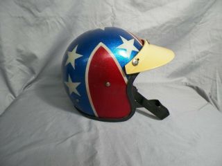 Old Vtg Motorcycle Helmet Metal Flake Confederate Stars & Bars Red White Blue