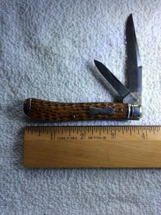 Vintage Schrade Cut Co Bovine Bone Trapper Pocket Knife 3