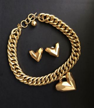 Vintage Anne Klein Gold Tone Necklace/clip Earrings Set
