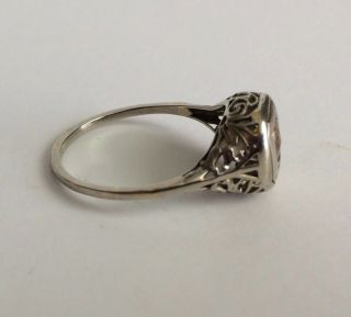 Antique 18K White Gold Ring with Ornate Deco Design & Yellow Stone,  Size 7 3